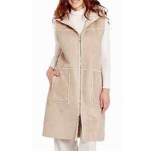 FRYE Faux Leather & Shearling Long Jacket Vest, NEW